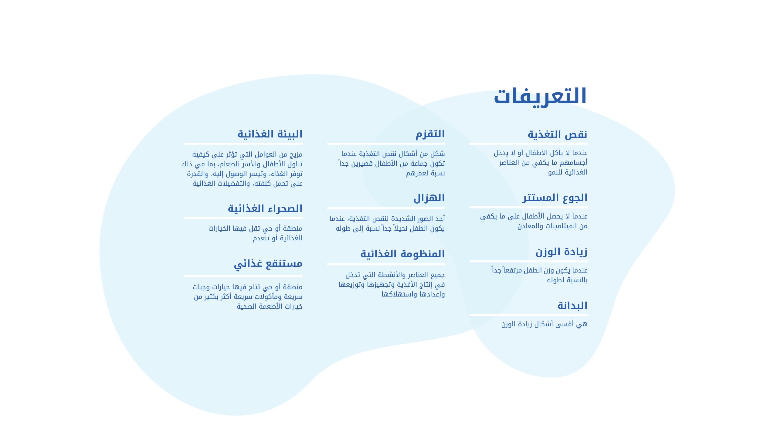 تعاريف: بيئات الغذاء، صحارى غذائية، مستنقعات غذائية