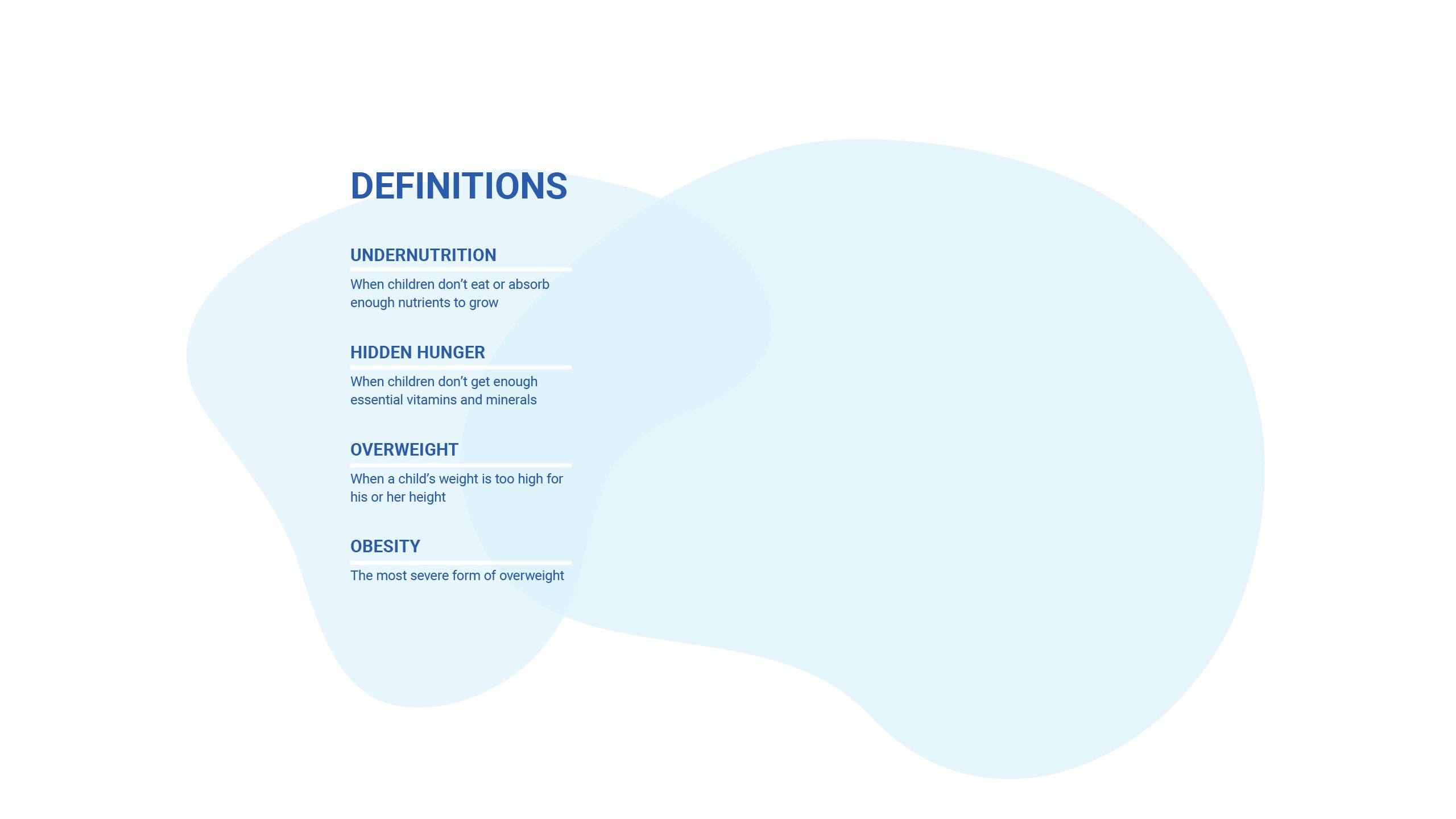 Definitions: Undernutrition, hidden hunger, overweight, obesity