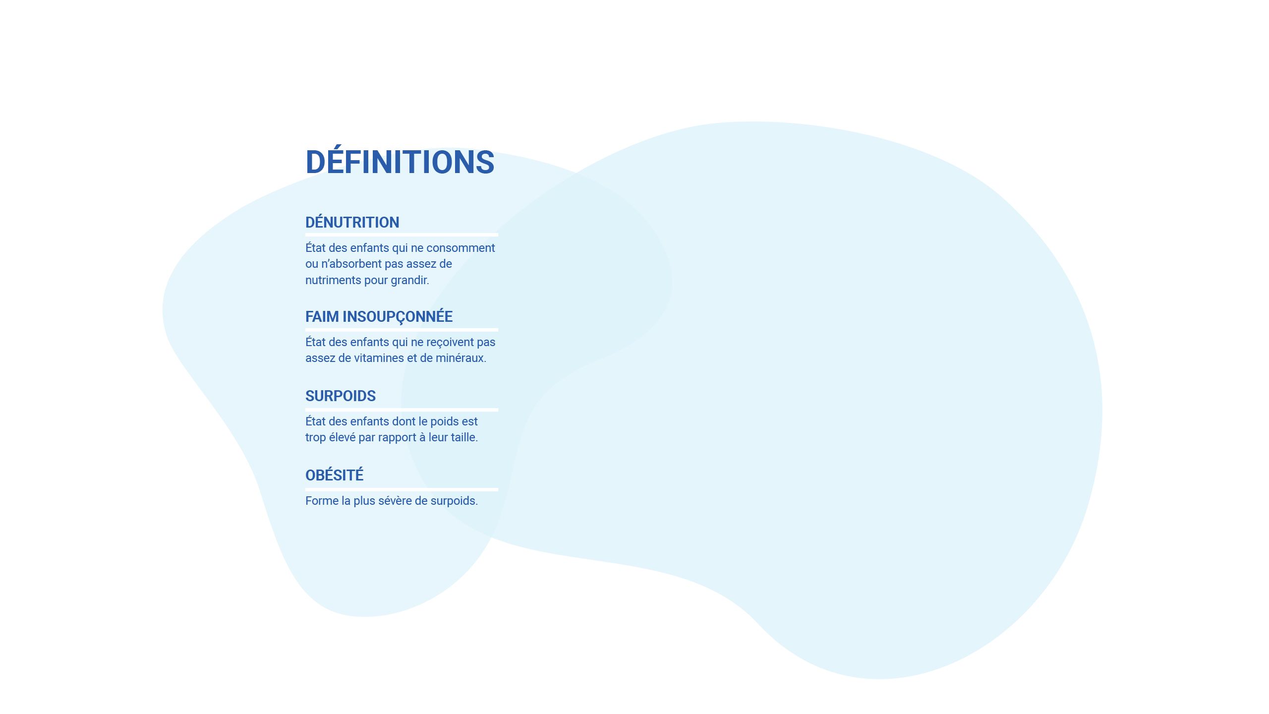 Définitions : Dénutrition, faim insoupconnée, surpoids, obésité