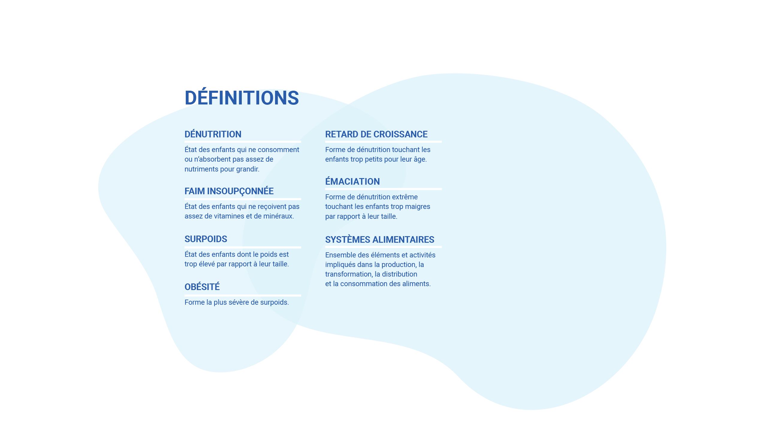 Définitions : Retard de croissance, émaciation, systèmes alimentaires