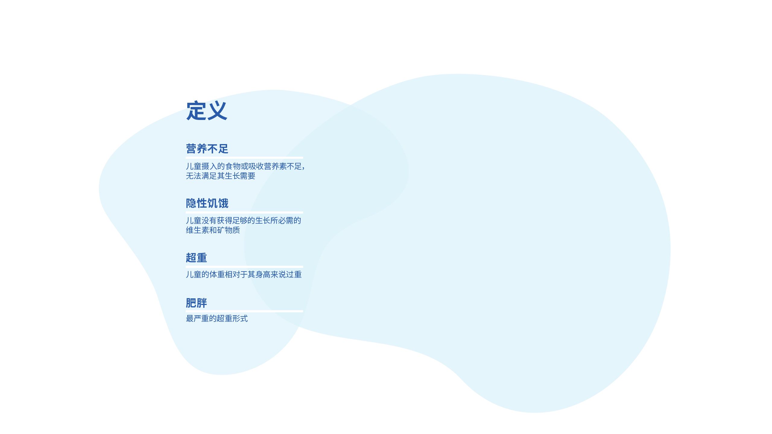 定义：营养不足、隐性饥饿、超重、肥胖